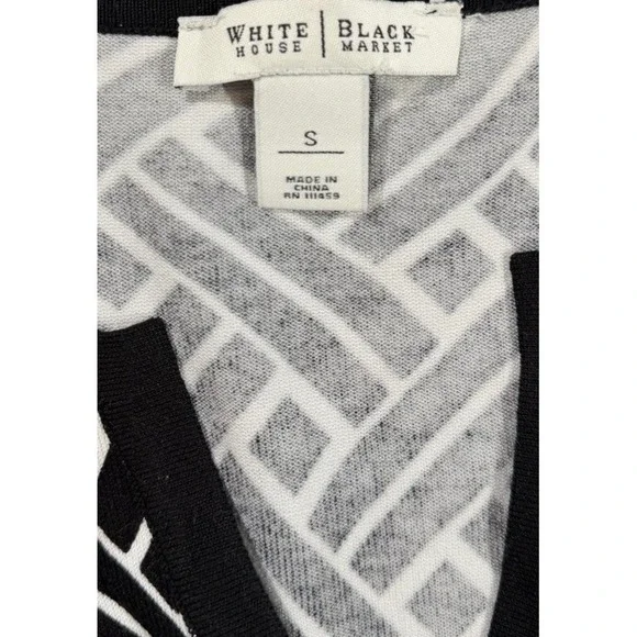 White House Black Market Geometric Snap Front Cardigan Sweater Black White Small - Picture 2 of 10